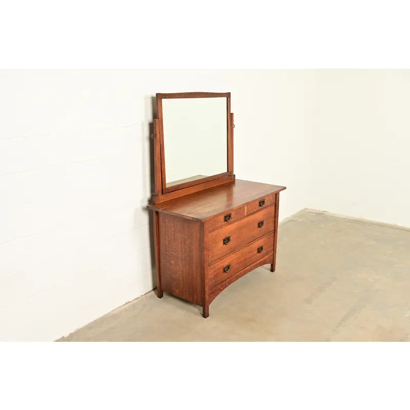 Gustav Stickley Antique Mission Oak Arts & Crafts Dresser With Mirror, Circa 1910 - Image 4