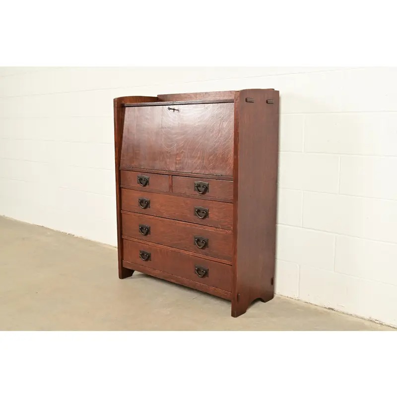Gustav Stickley Antique Mission Oak Arts & Crafts Drop Front Secretary Desk, Circa 1910 - Image 4
