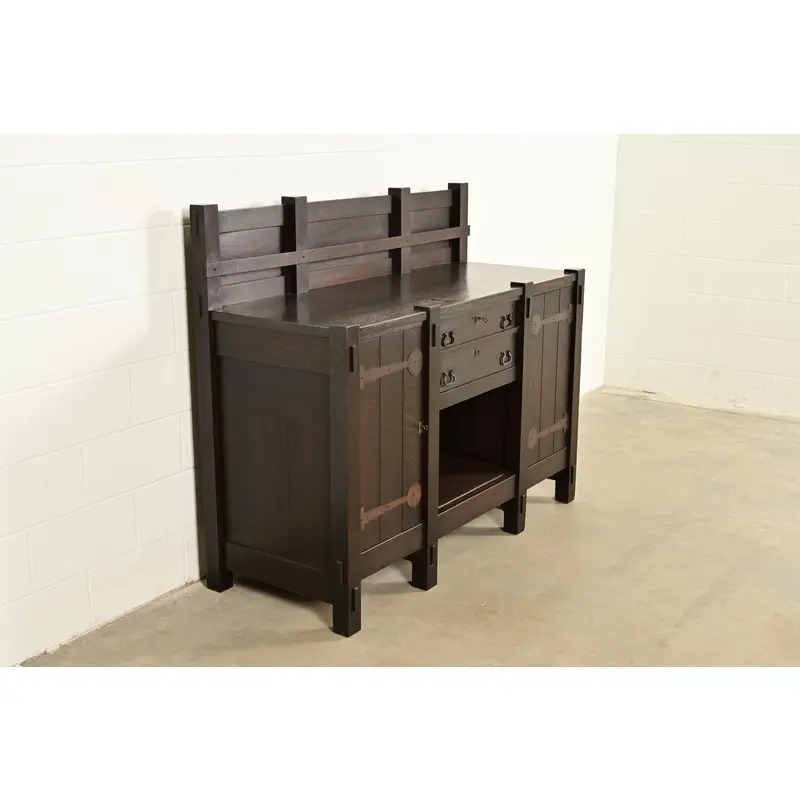 Imperial Furniture Grand Rapids Mission Oak Arts & Crafts Strap Hinge Eight-Leg Sideboard, Circa 1900 - Image 4