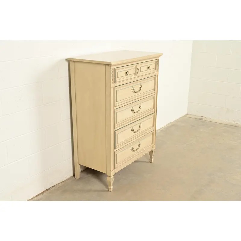 John Widdicomb Style French Regency Louis XVI Cream Lacquered Highboy Dresser, Circa 1960s - Image 4