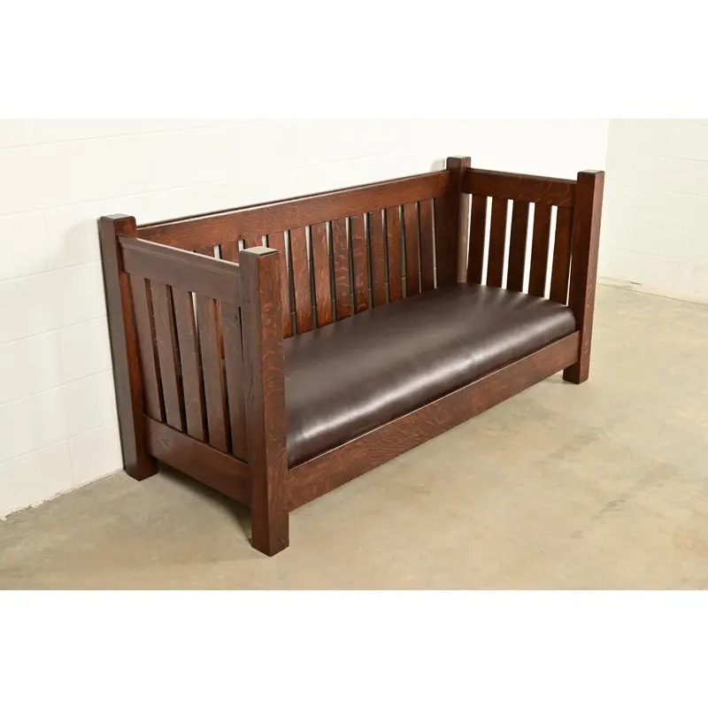 L. & J. G. Stickley Antique Mission Oak Arts & Crafts Settle Sofa or Bench, Newly Refinished - Image 4