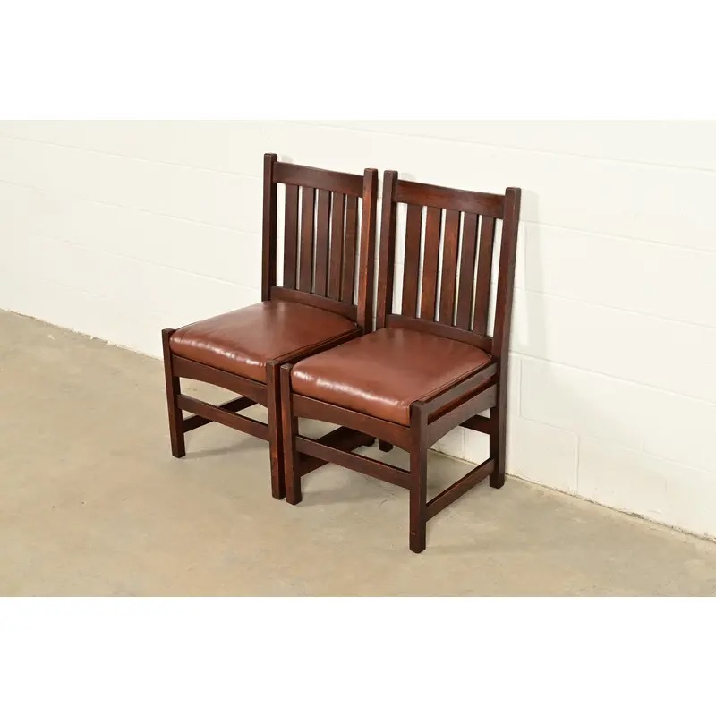 L. & J. G. Stickley Antique Mission Oak Arts & Crafts Side Chairs or Dining Chairs, Pair - Image 4