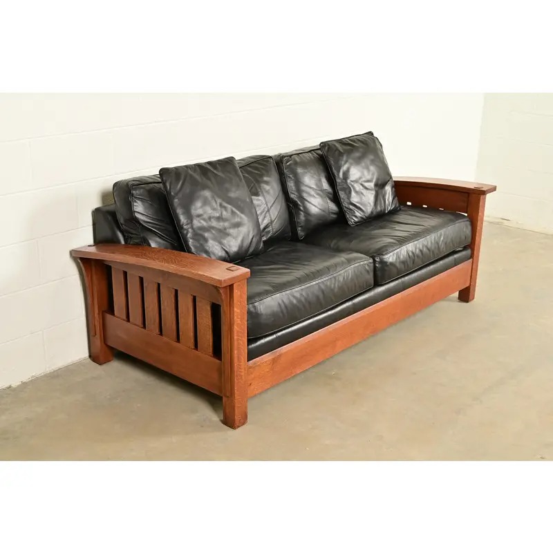 L. & J. G. Stickley Mission Oak Arts & Crafts Bow Arm Sofa - Image 4