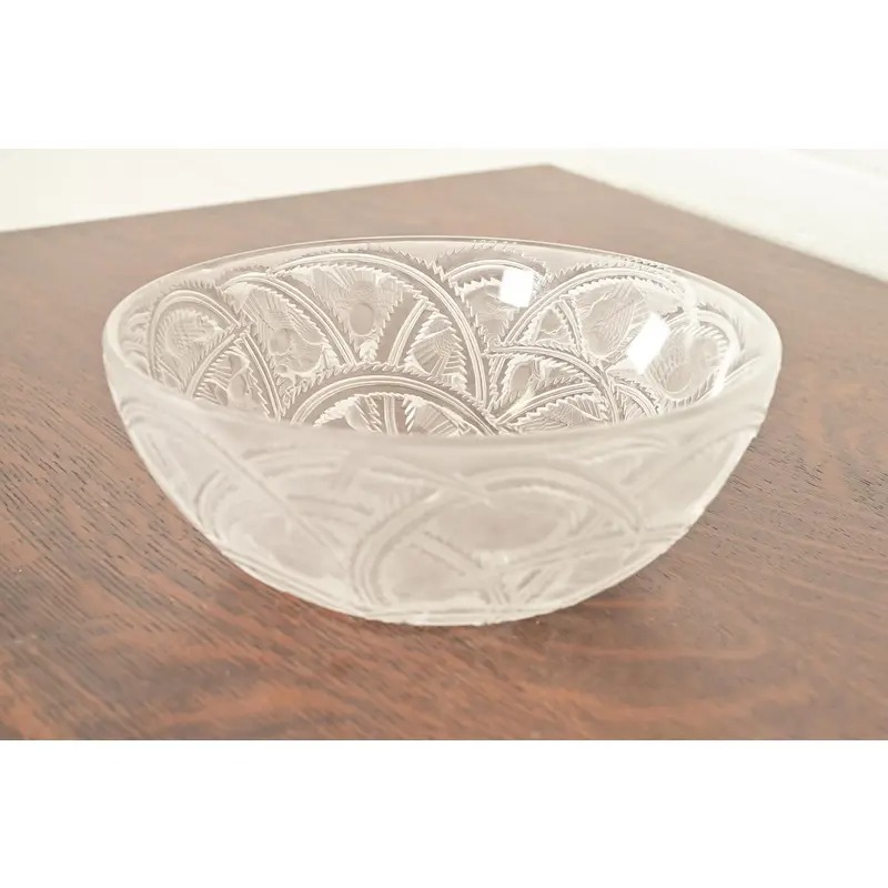 Lalique "Pinsons" Art Deco Frosted Crystal Glass Bowl, Circa 1930s - Image 4