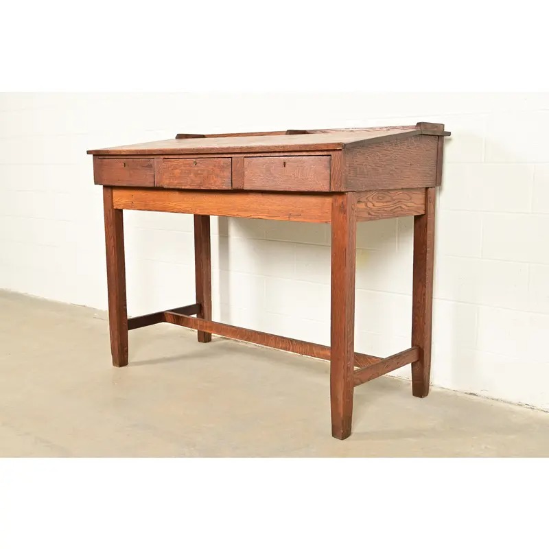 Limbert Style Antique Mission Oak Arts & Crafts Slant Front Architect's Desk, Circa 1910 - Image 4