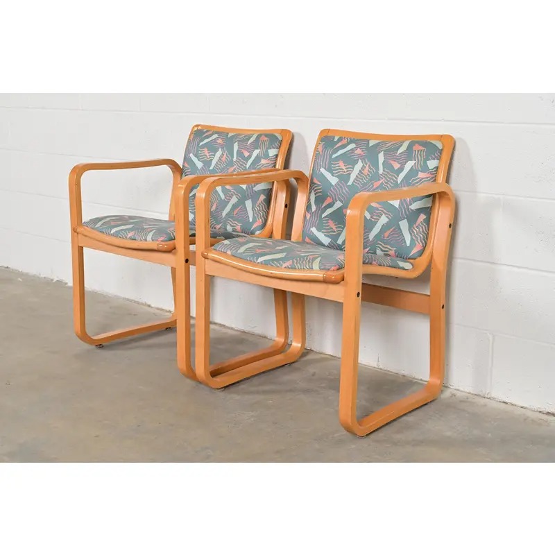 Loewenstein Modern Bent Beechwood Sled Leg Lounge Chairs, Pair - Image 4