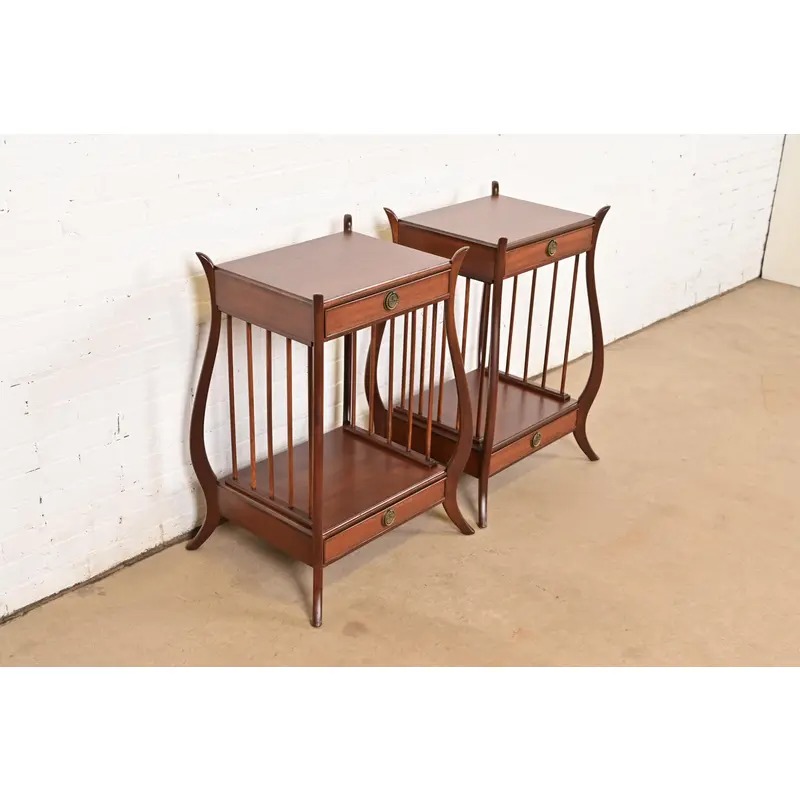Maslow Freen French Regency Louis XVI Carved Mahogany Nightstands, Newly Refinished - Image 4