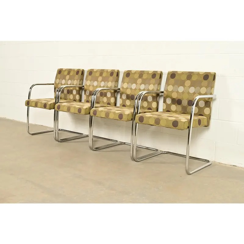 Mies Van Der Rohe Brno Style Mid-Century Modern Chrome Tubular Cantilever Club Chairs, Set of Four - Image 4