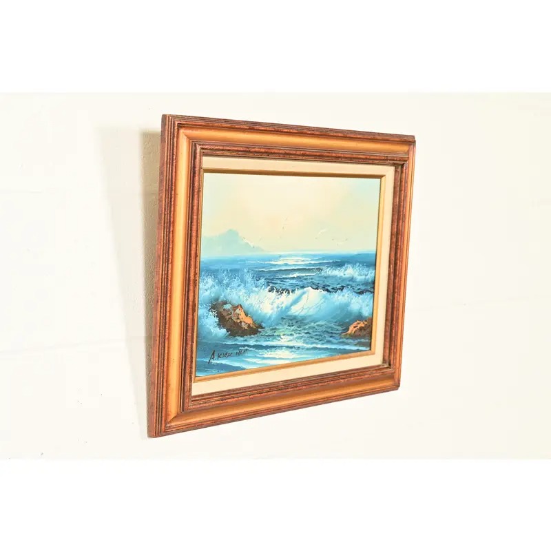 Original Signed A. Kirkham Framed Oil Painting on Canvas of Crashing Waves - Image 4