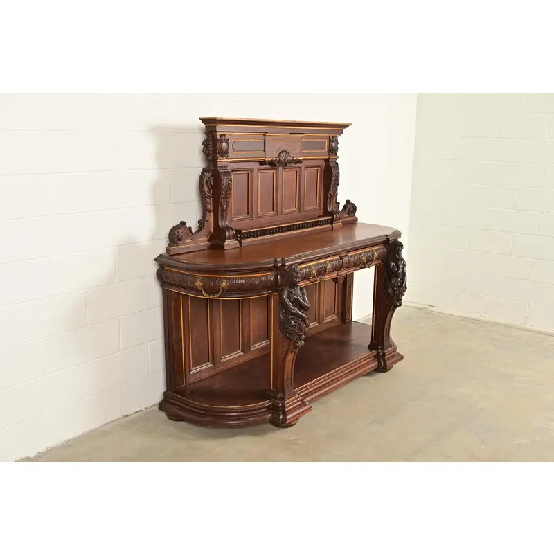 R. J. Horner Renaissance Revival Ornate Carved Oak Sideboard or Bar Cabinet, Circa 1880s - Image 4