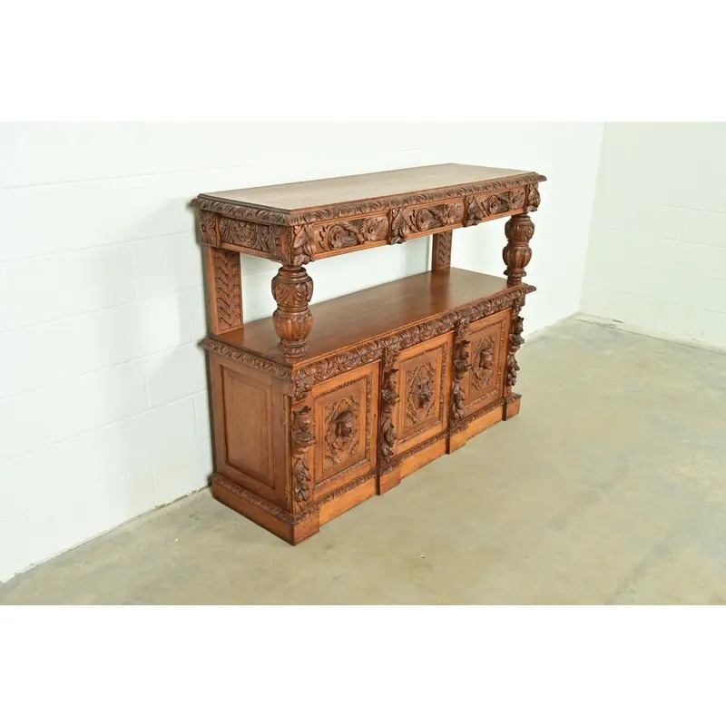 R. J. Horner Style Renaissance Revival Carved Oak Sideboard or Bar Cabinet, Circa 1890s - Image 4