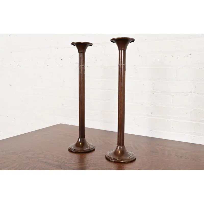 Silver Crest Arts & Crafts Sterling Silver on Bronze Tall Candlesticks, Pair - Image 4