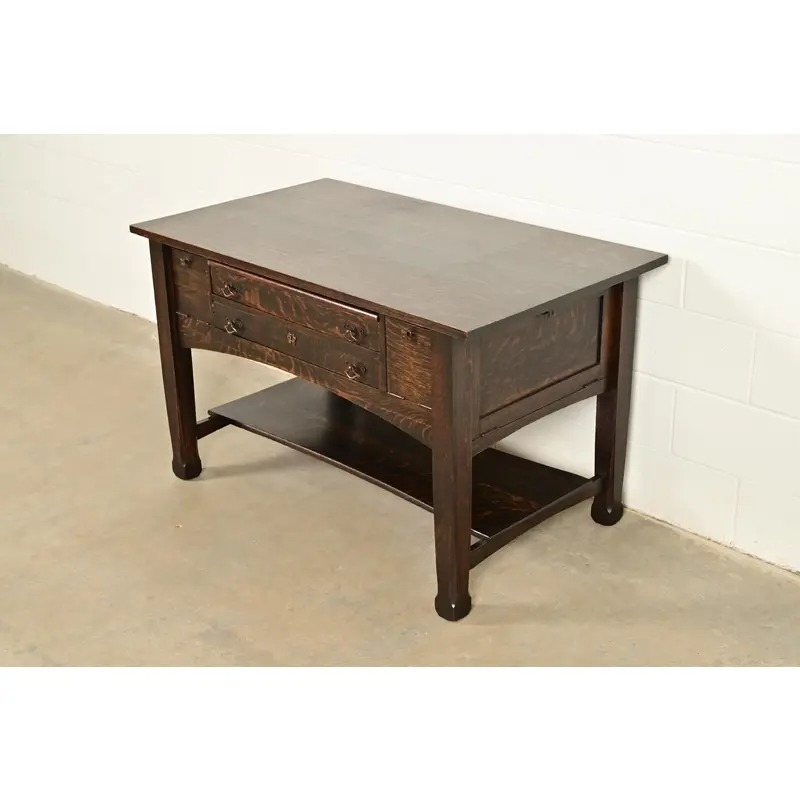 Stickley Brothers Style Antique Mission Oak Arts & Crafts Desk or Library Table, Circa 1910 - Image 4
