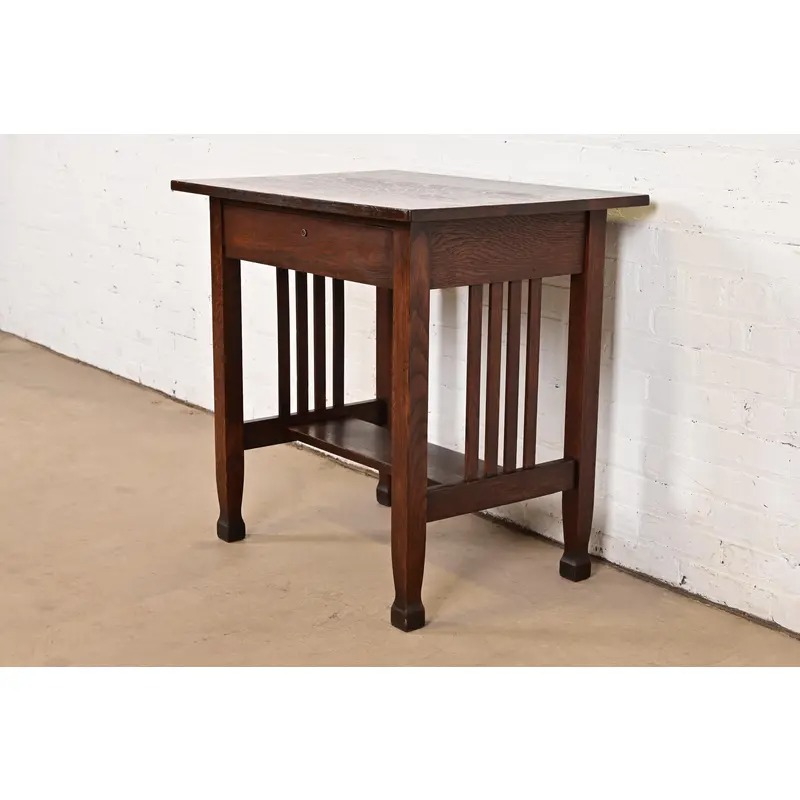 Stickley Brothers Style Antique Mission Oak Arts & Crafts Writing Desk or Library Table, Circa 1910 - Image 4