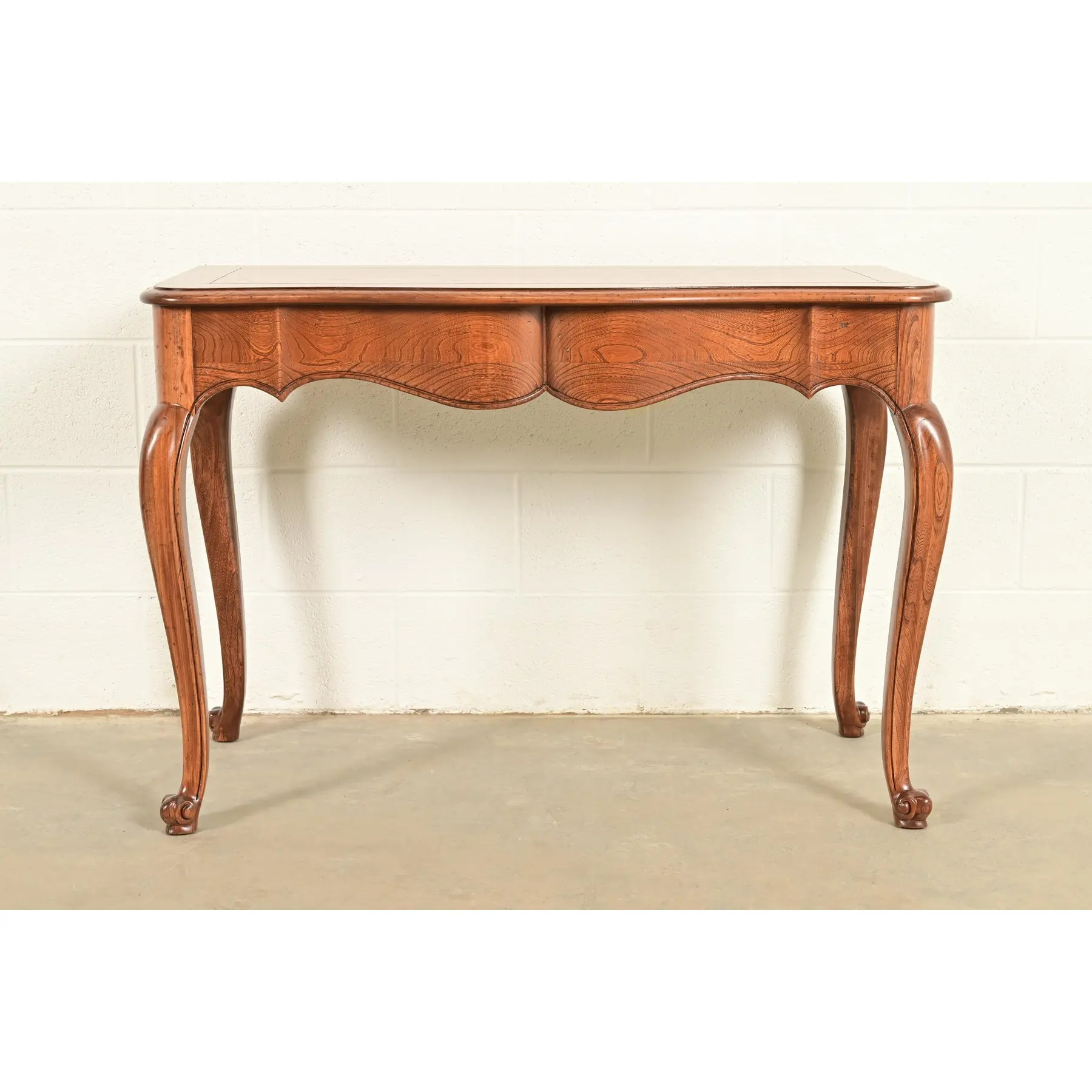 Baker Furniture French Provincial Louis XV Carved Oak Extension Console Dining Table, Newly Refinished - Image 7