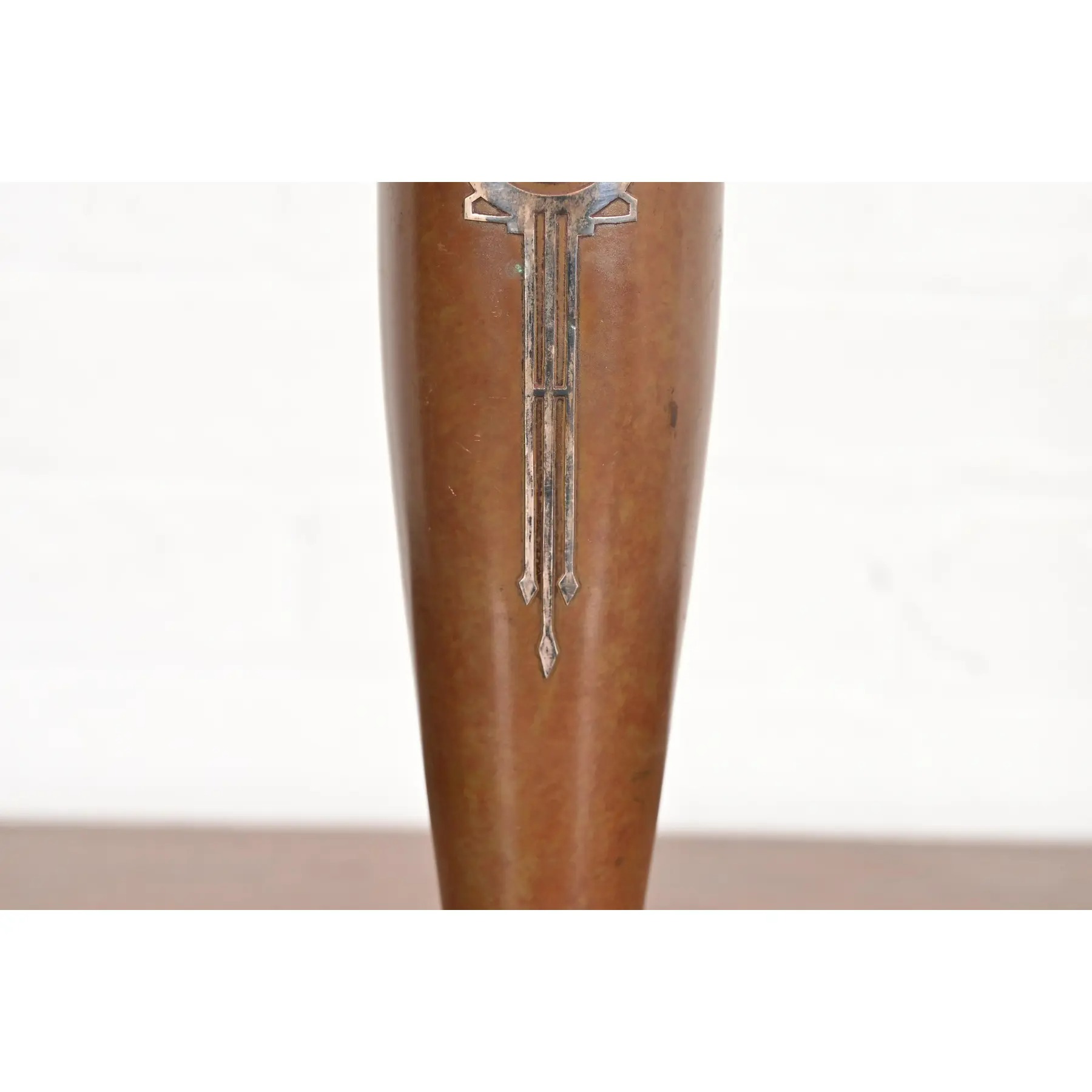 Heintz Style Arts & Crafts Sterling Silver on Bronze Vase - Image 8