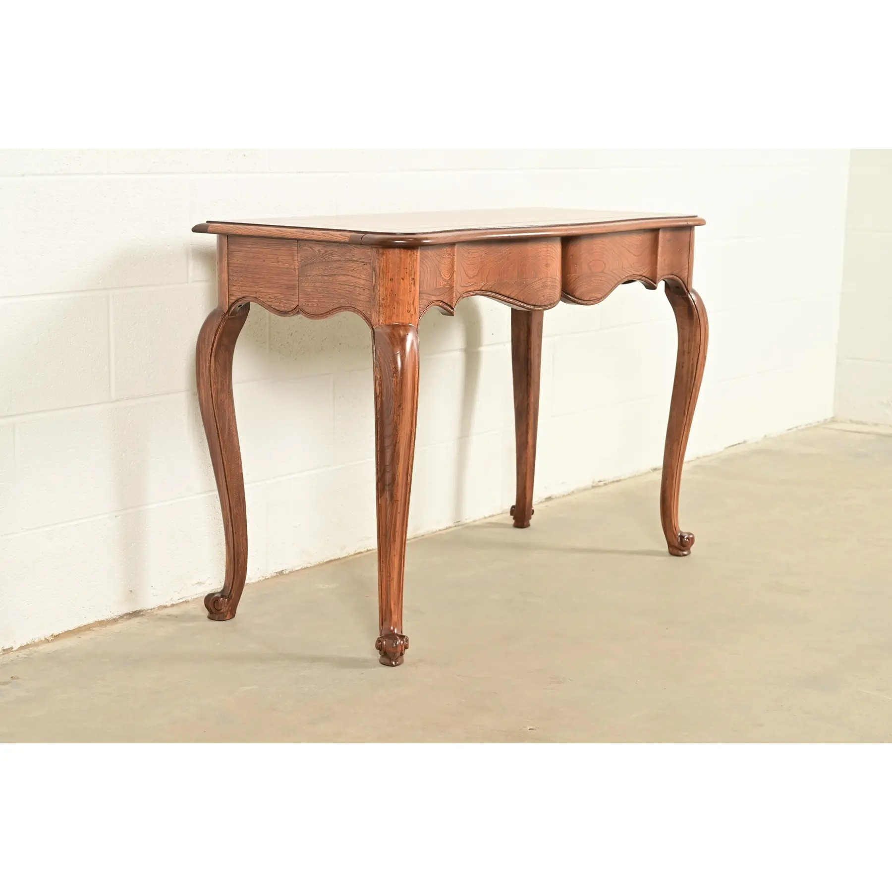 Baker Furniture French Provincial Louis XV Carved Oak Extension Console Dining Table, Newly Refinished - Image 8