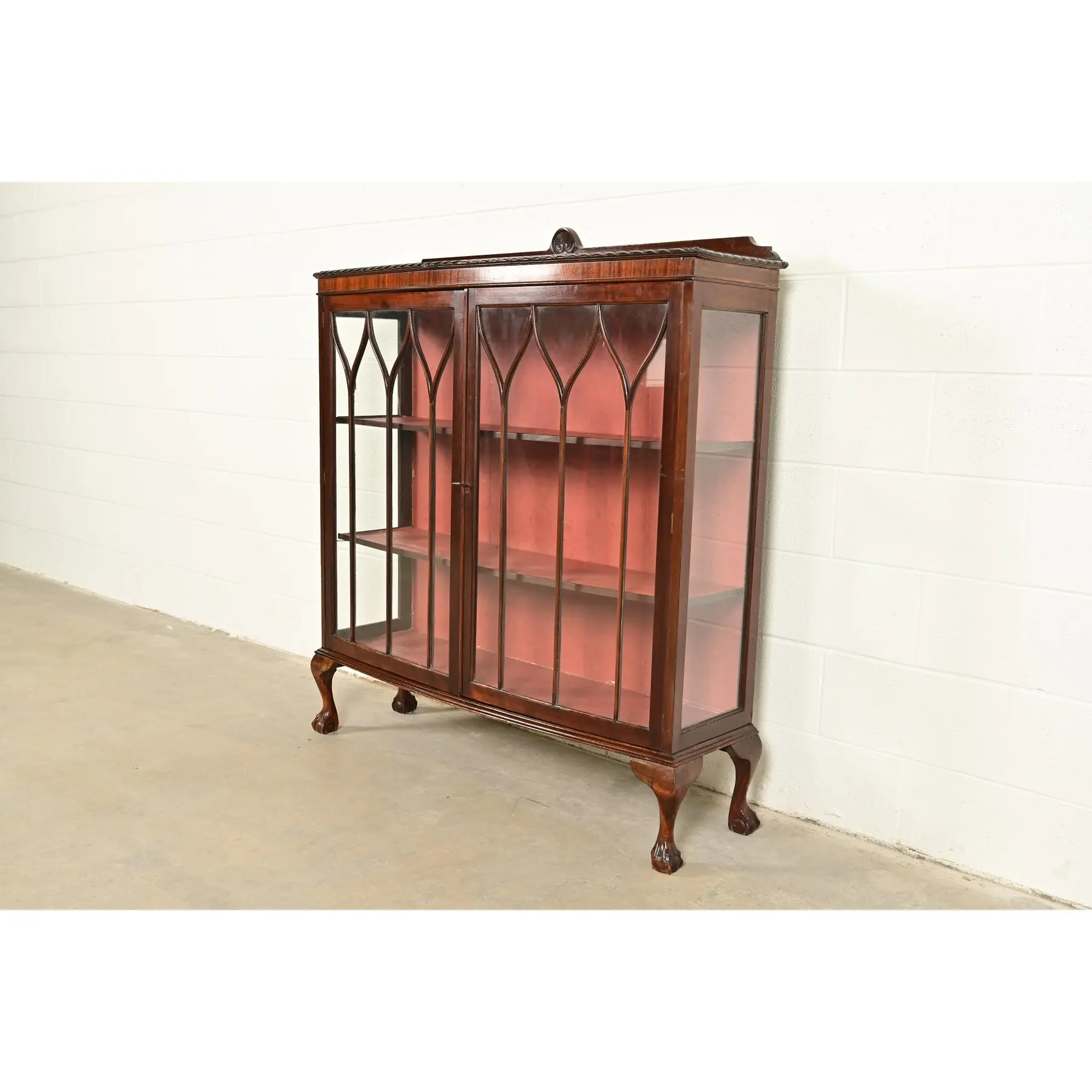 Berkey & Gay Style Antique Chippendale Carved Mahogany Bookcase Cabinet, Circa 1900 - Image 3