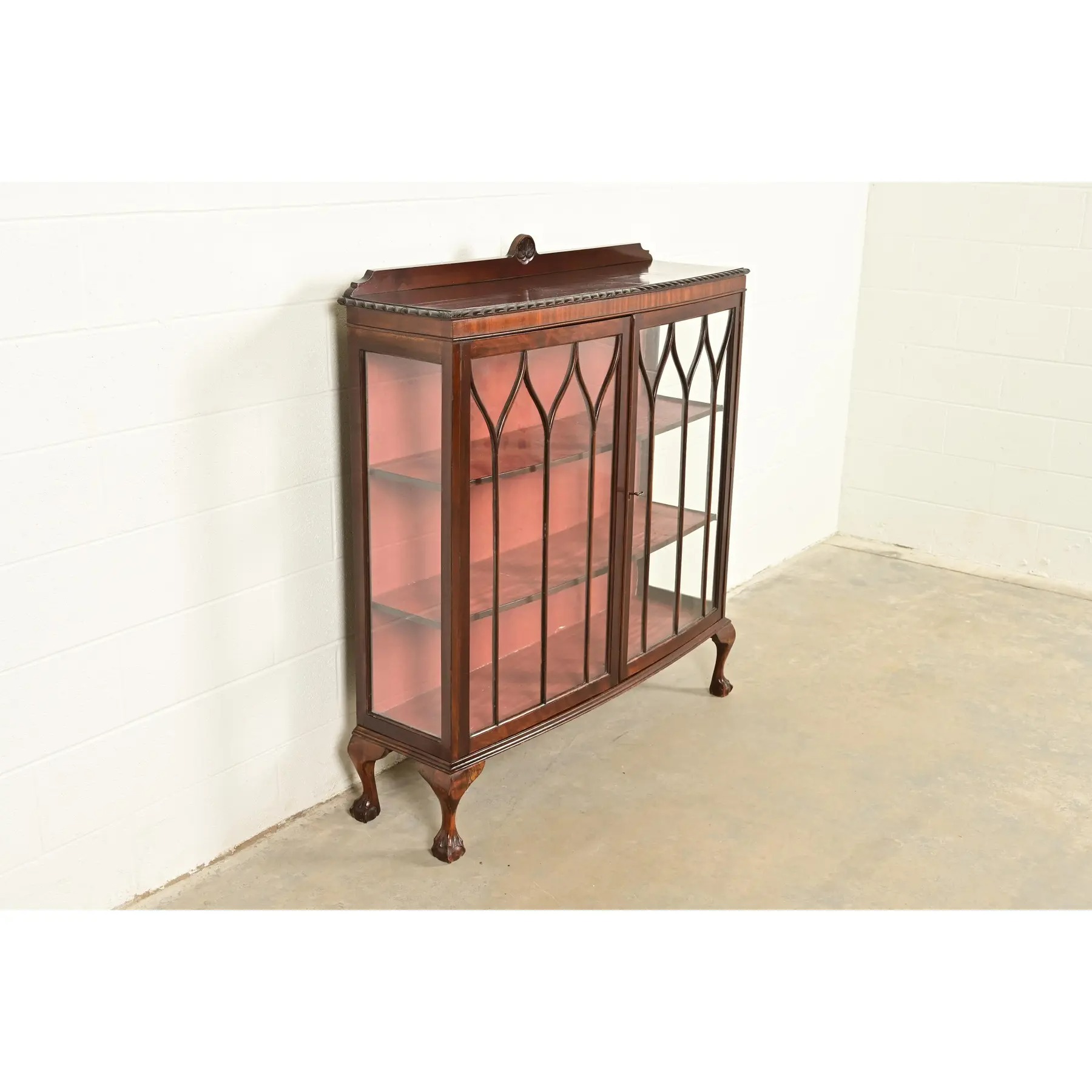 Berkey & Gay Style Antique Chippendale Carved Mahogany Bookcase Cabinet, Circa 1900 - Image 4