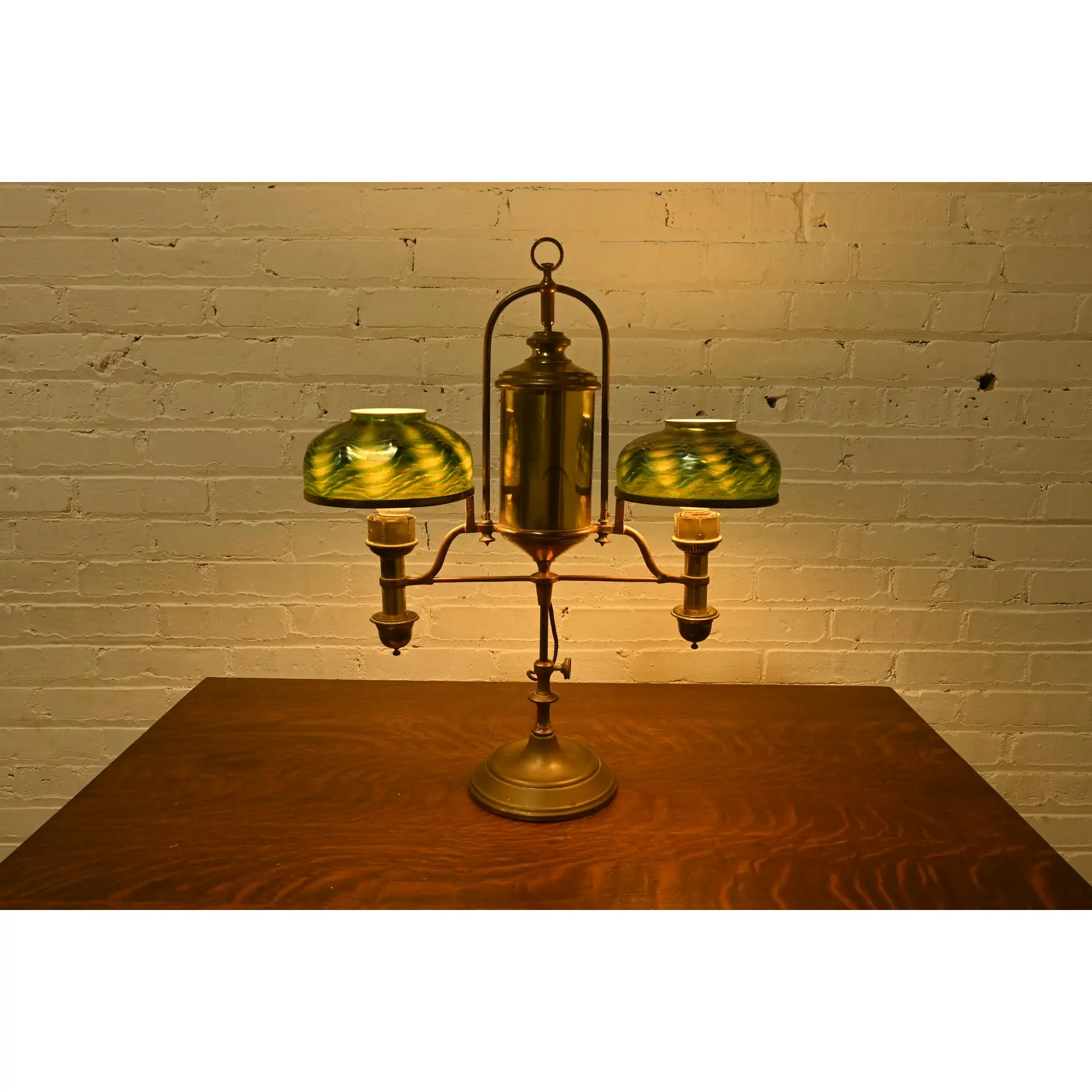 Antique Tiffany Studios Style Brass Double Arm Student Lamp, Circa 1910 - Image 11