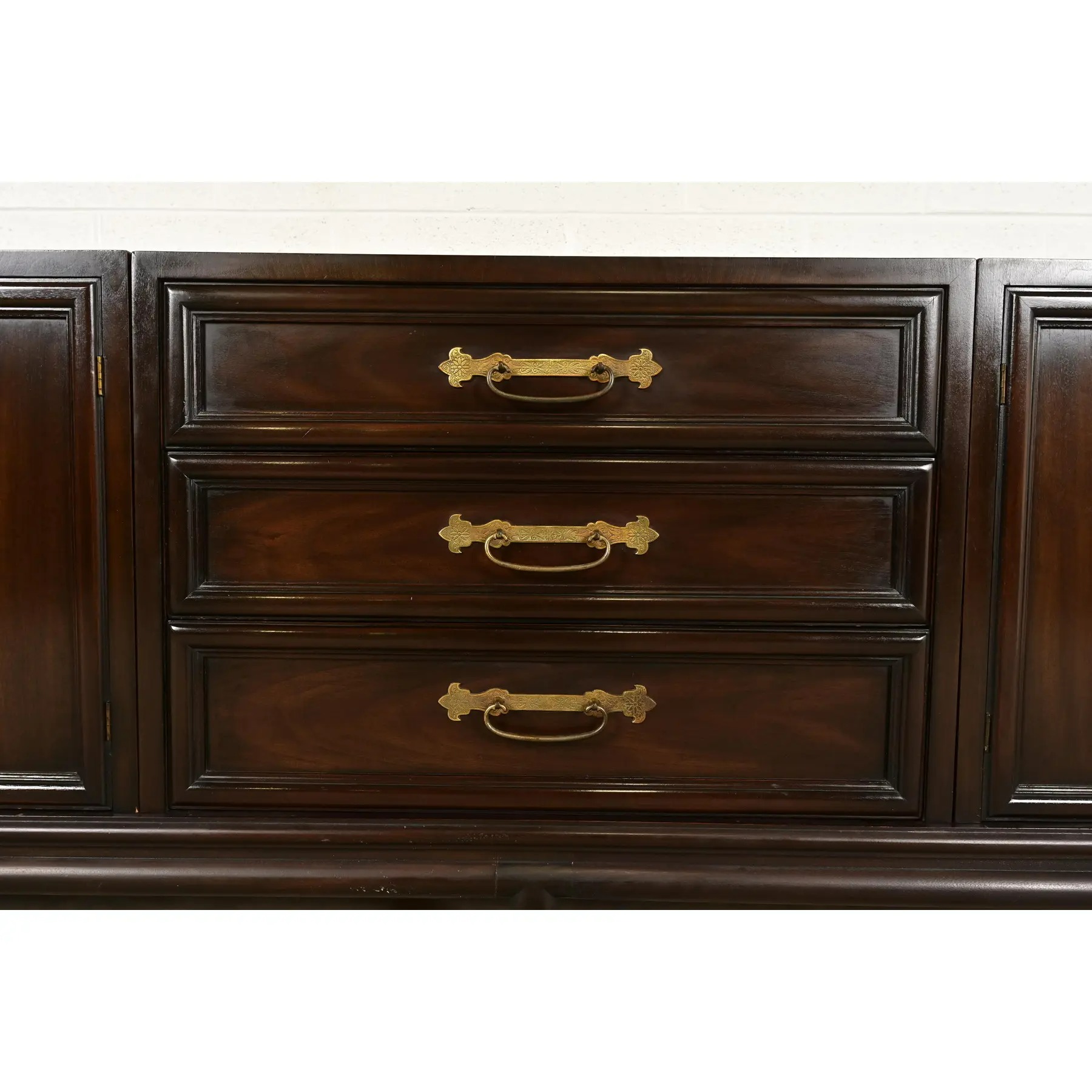 John Stuart for Mount Airy Hollywood Regency Chinoiserie Monumental Mahogany and Brass Sideboard Credenza, 1960s - Image 9