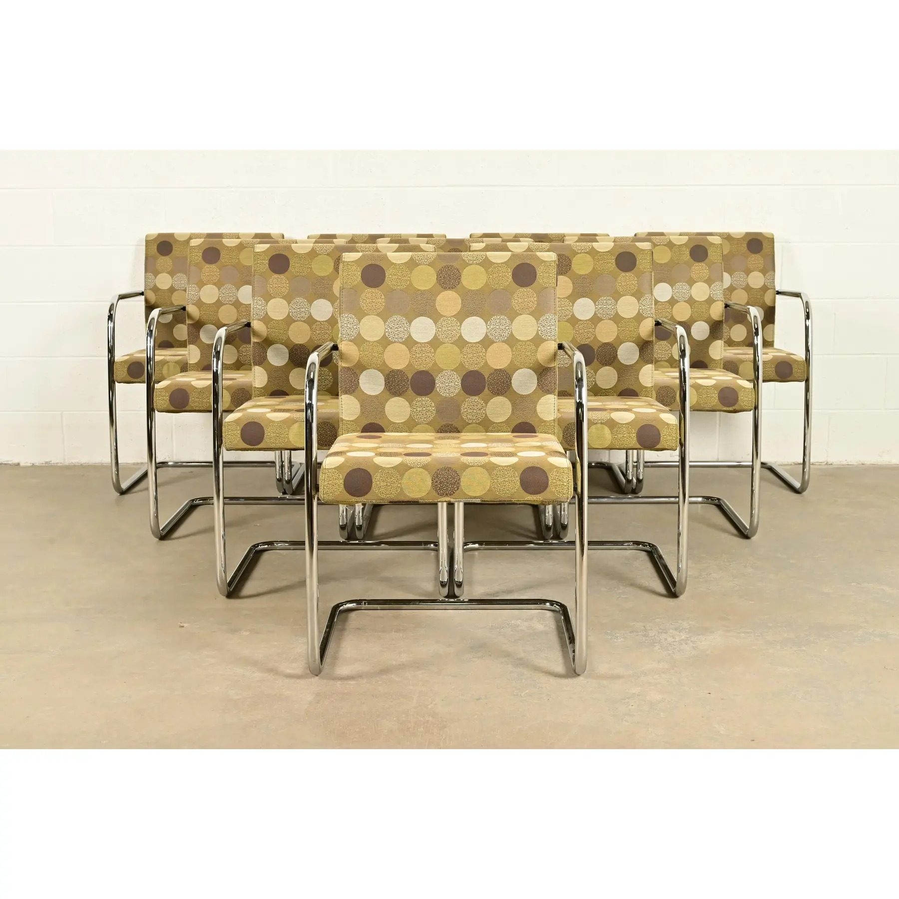 Mies Van Der Rohe Brno Style Mid-Century Modern Chrome Tubular Cantilever Club Chairs, Set of Ten - Image 2