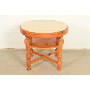 Baker Furniture Italian Provincial Pine and Travertine Top Tea Table or Center Table