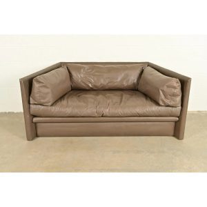 Baker Furniture Modern Leather Tuxedo Sofa