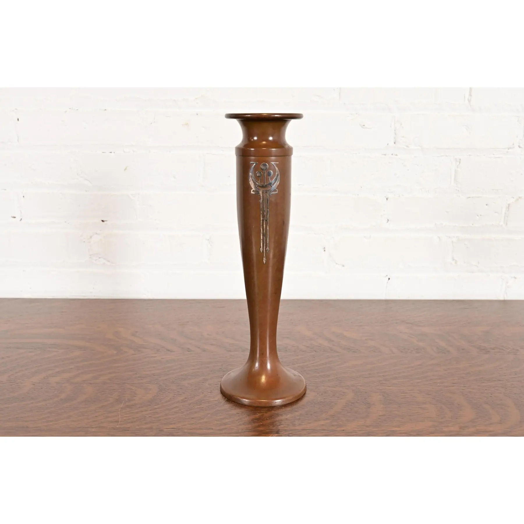 Heintz Style Arts & Crafts Sterling Silver on Bronze Vase