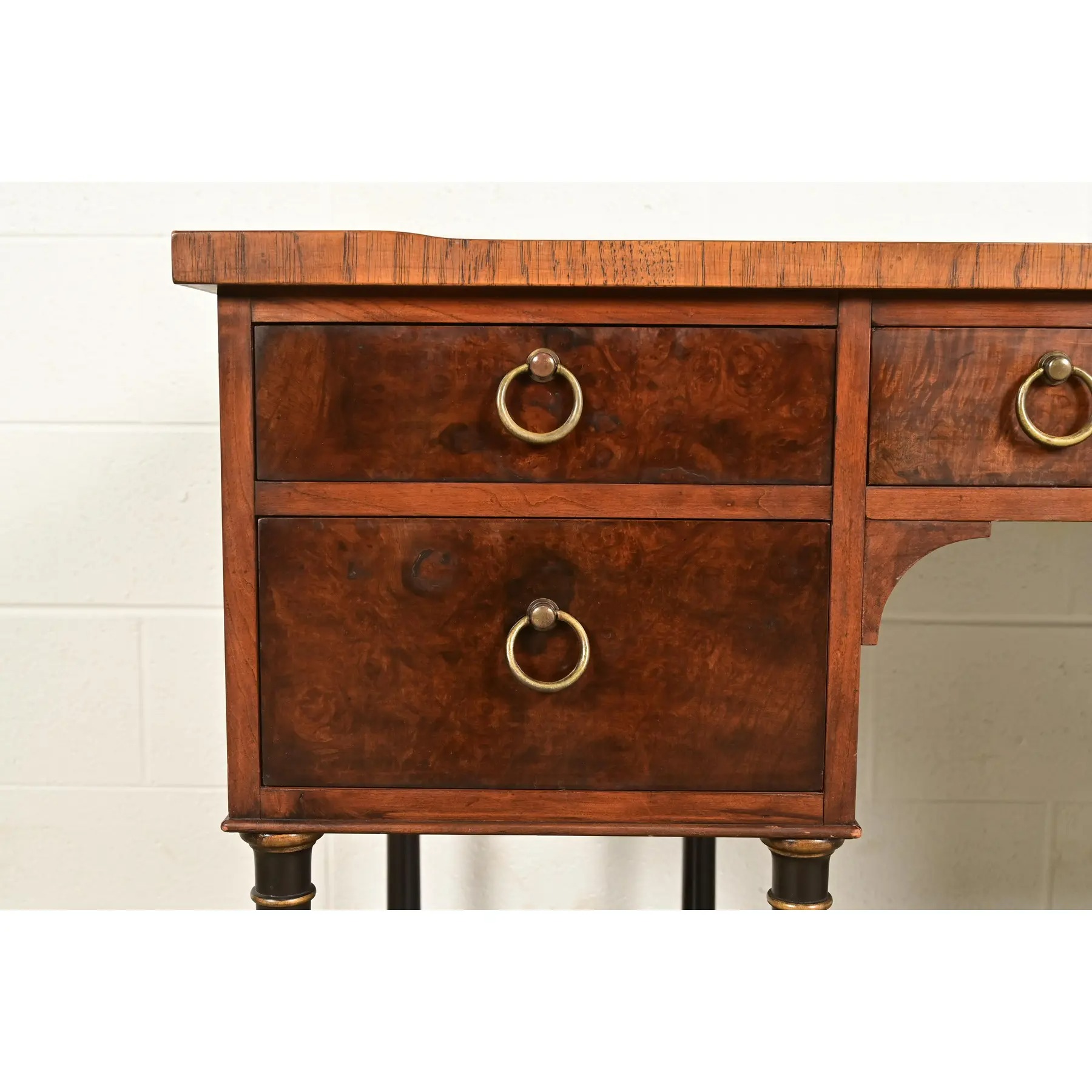Hekman Furniture French Empire Burled Walnut Leather Top Desk, Circa 1960s - Image 9