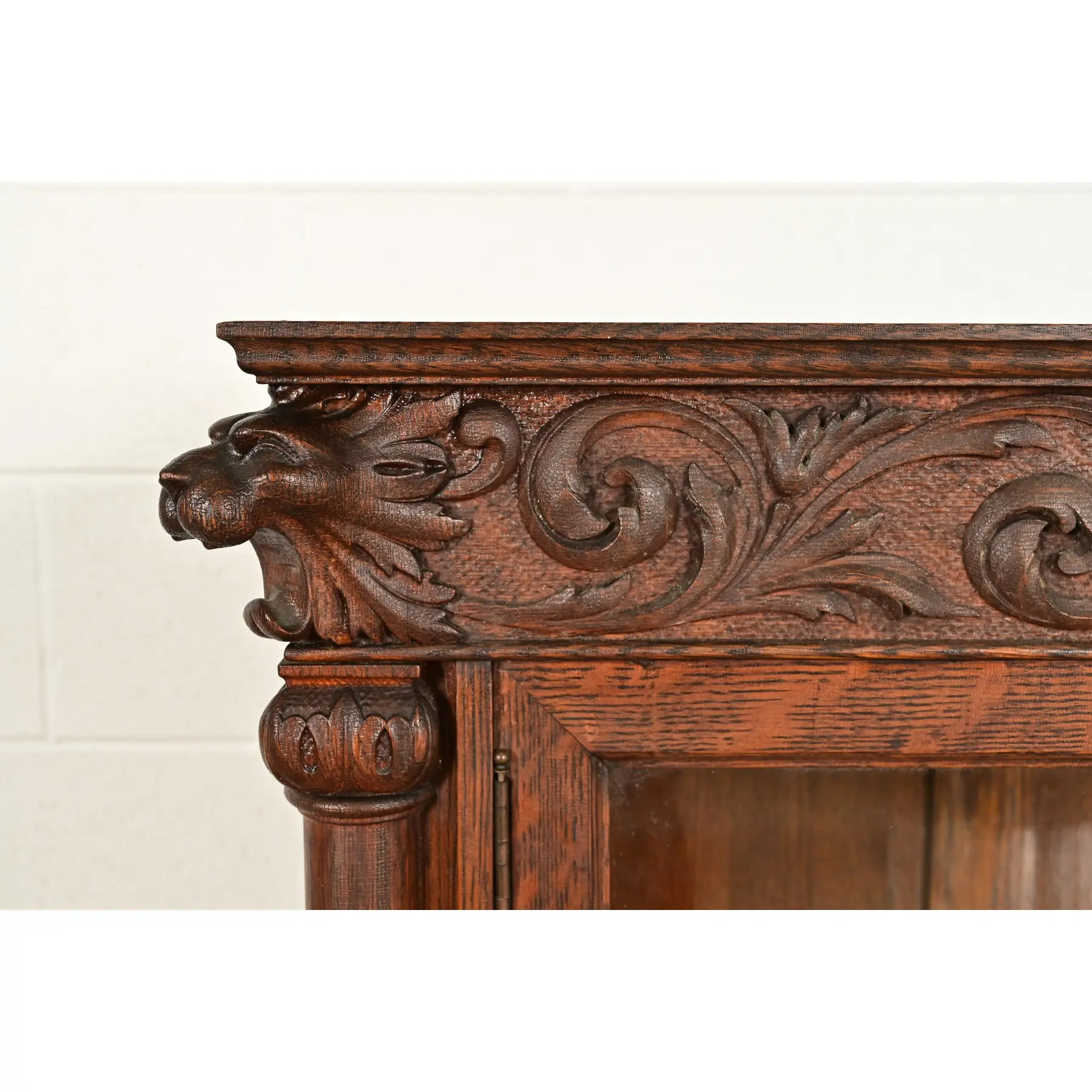 R. J. Horner Style Victorian Oak Double Bookcase With Carved Lion Heads and Paw Feet, Circa 1890s - Image 7