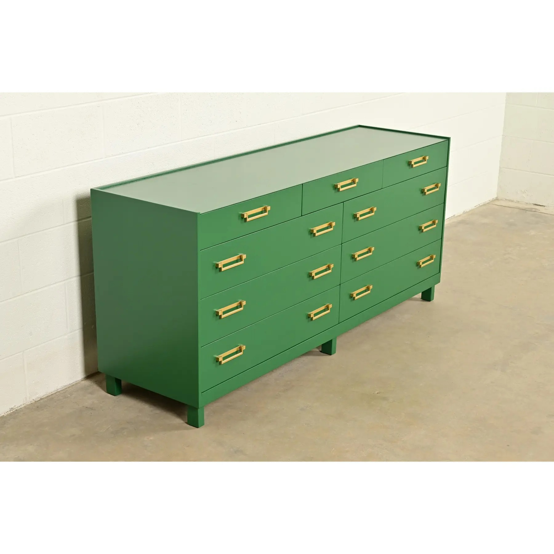Michael Taylor for Baker Furniture Mid-Century Hollywood Regency Green Lacquered Campaign Dresser, Newly Refinished - Image 4