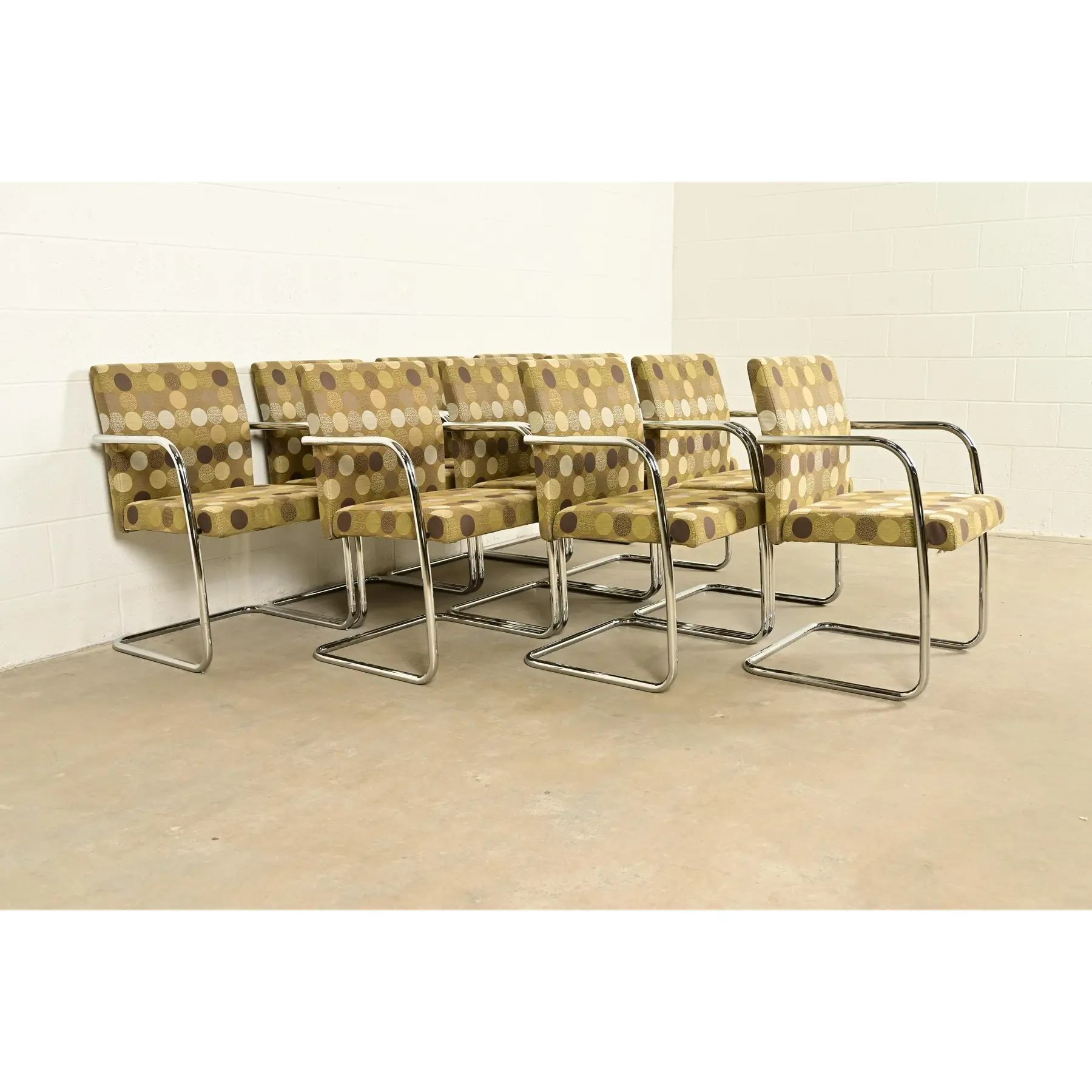 Mies Van Der Rohe Brno Style Mid-Century Modern Chrome Tubular Cantilever Club Chairs, Set of Ten - Image 4