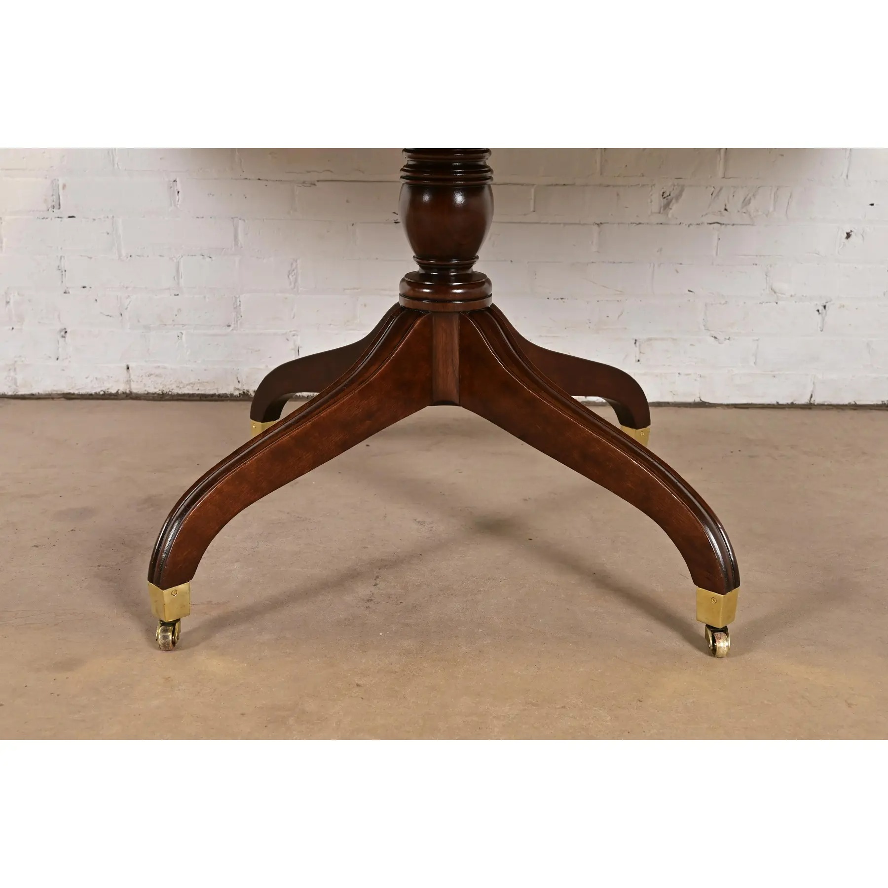 Baker Furniture Style Regency Banded Cherry Wood Pedestal Extension Dining Table, Newly Refinished - Image 11