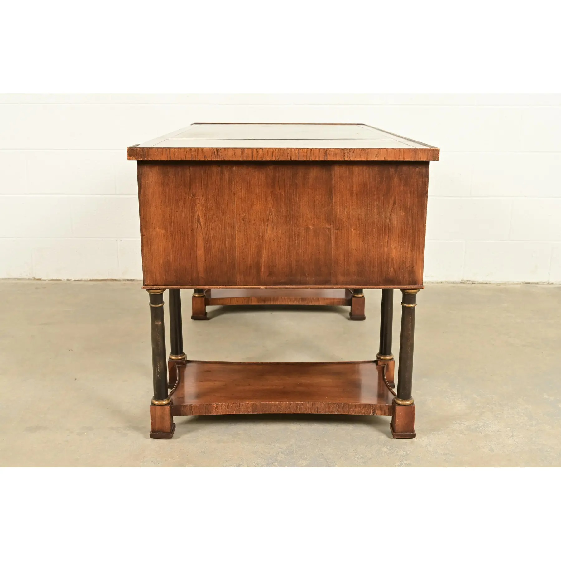 Hekman Furniture French Empire Burled Walnut Leather Top Desk, Circa 1960s - Image 11