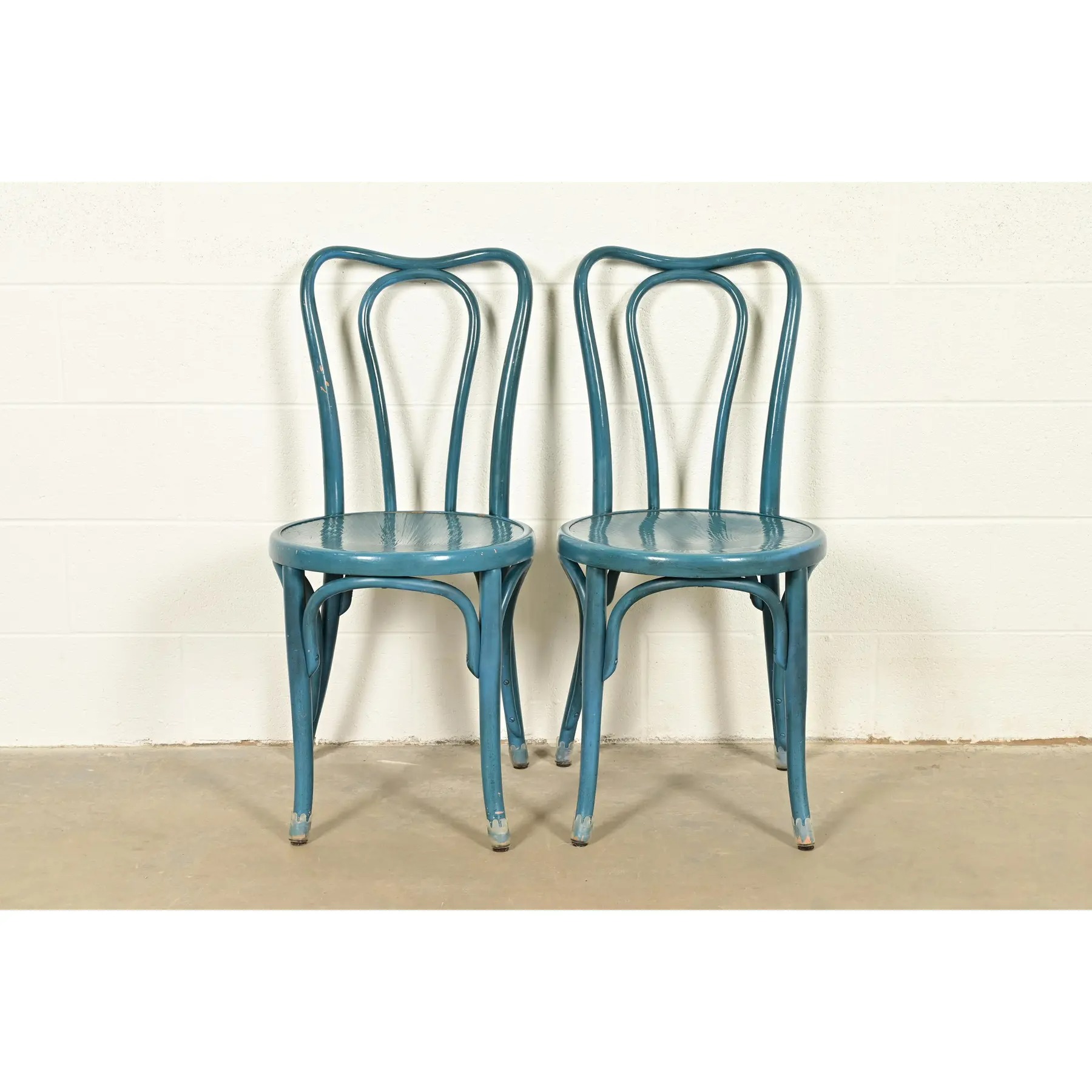 Jacob & Josef Kohn Antique Austrian Teal Lacquered Bentwood Bistro Chairs or Dining Chairs, Pair - Image 2