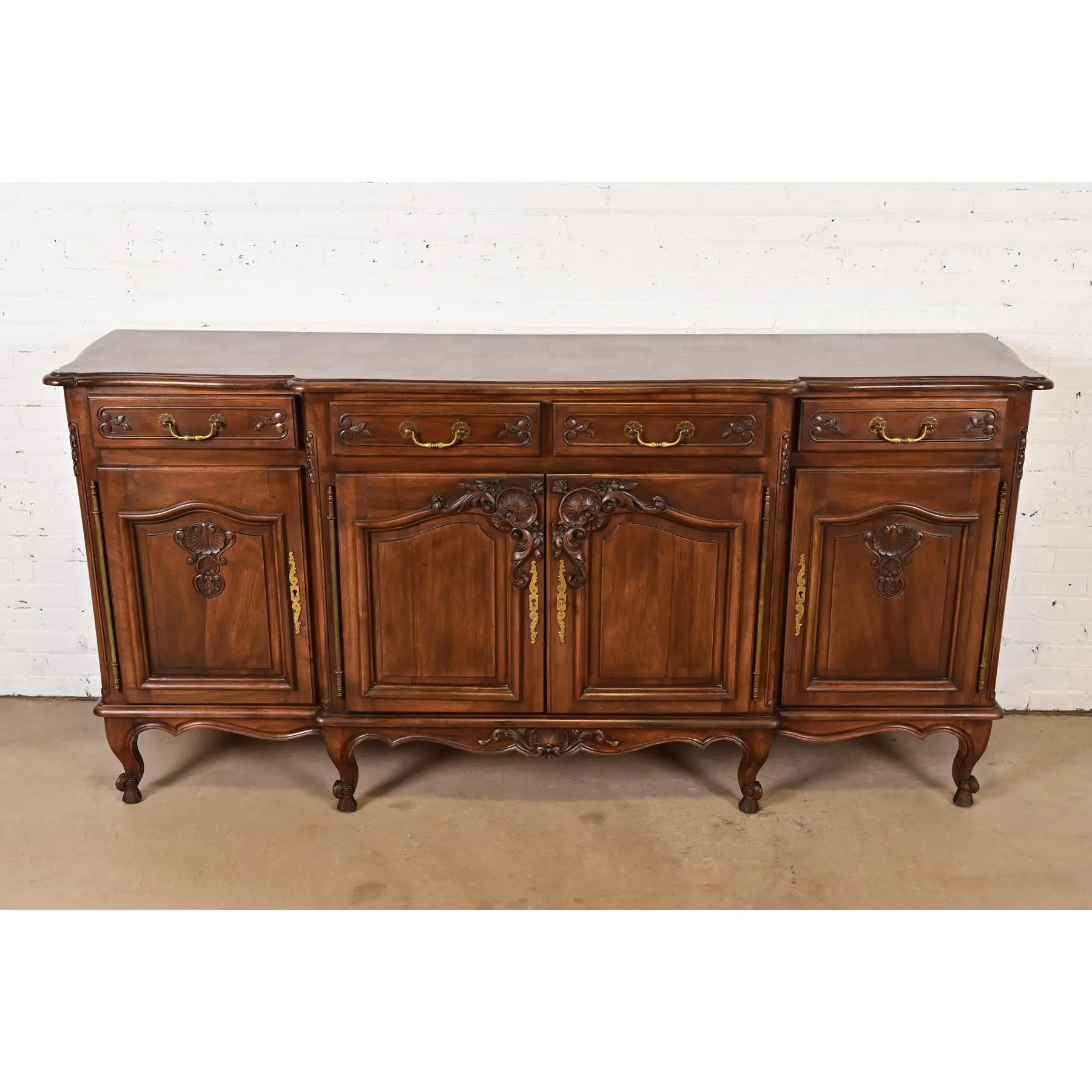 Karges Style French Provincial Louis XV Carved Walnut Sideboard Credenza - Image 2