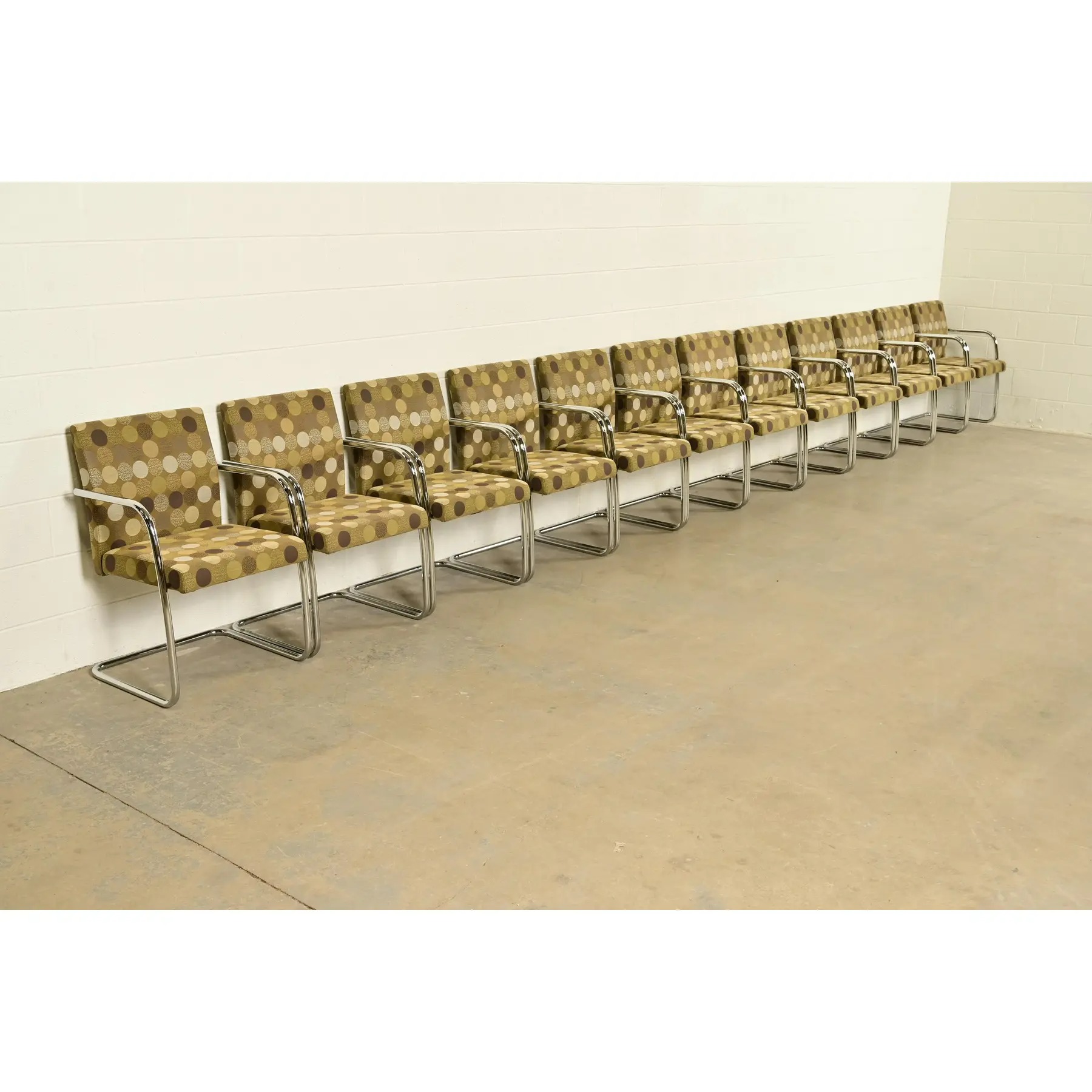 Mies Van Der Rohe Brno Style Mid-Century Modern Chrome Tubular Cantilever Club Chairs, Set of Twelve - Image 2