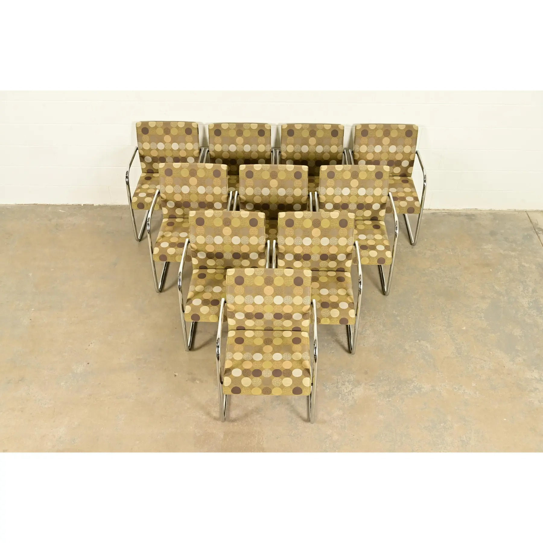 Mies Van Der Rohe Brno Style Mid-Century Modern Chrome Tubular Cantilever Club Chairs, Set of Ten - Image 5