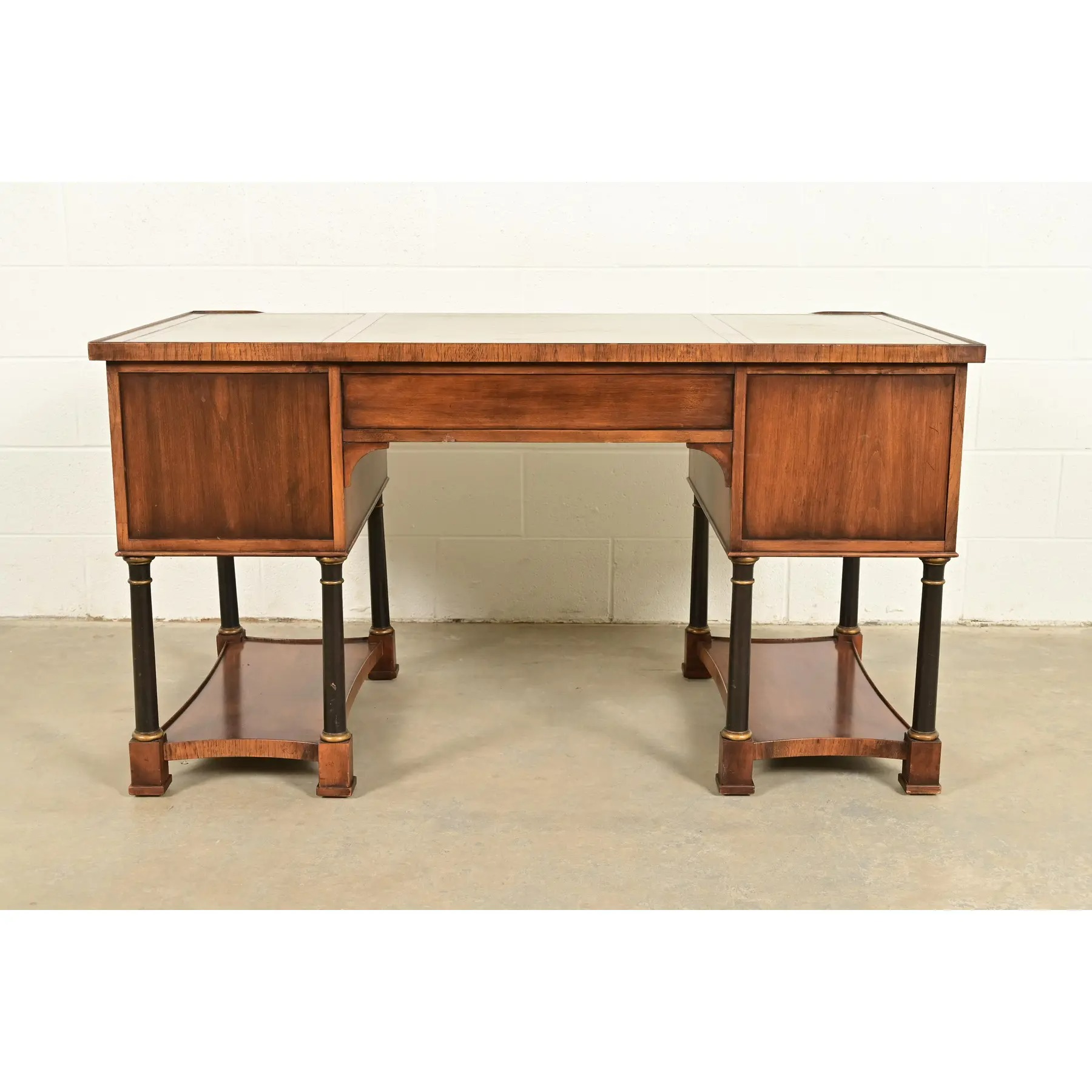 Hekman Furniture French Empire Burled Walnut Leather Top Desk, Circa 1960s - Image 12
