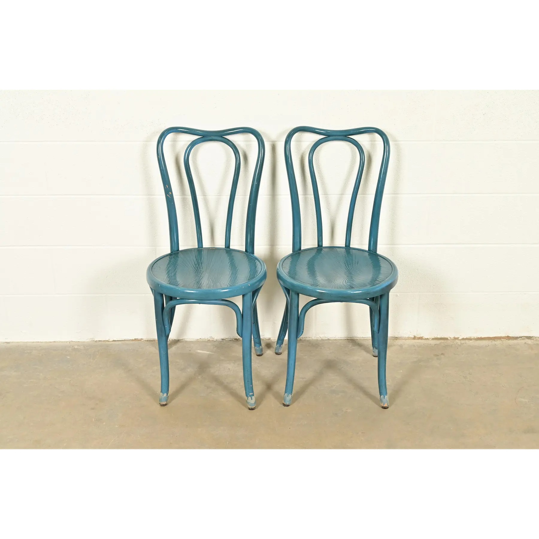 Jacob & Josef Kohn Antique Austrian Teal Lacquered Bentwood Bistro Chairs or Dining Chairs, Pair - Image 3