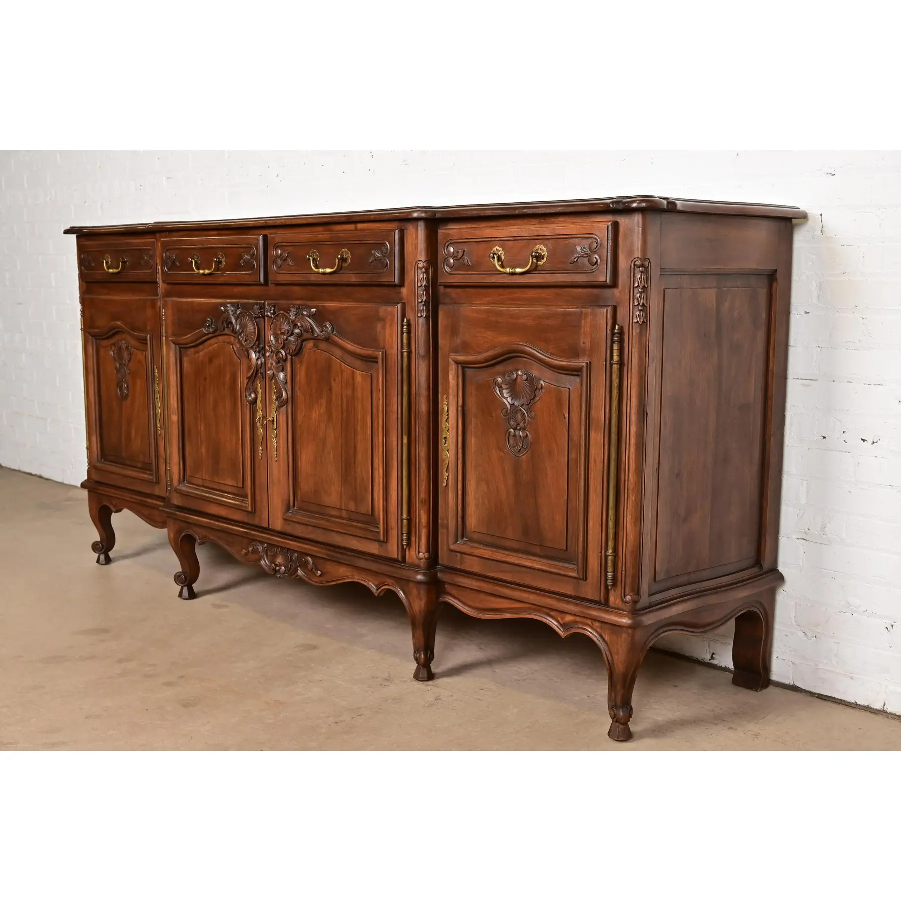 Karges Style French Provincial Louis XV Carved Walnut Sideboard Credenza - Image 3