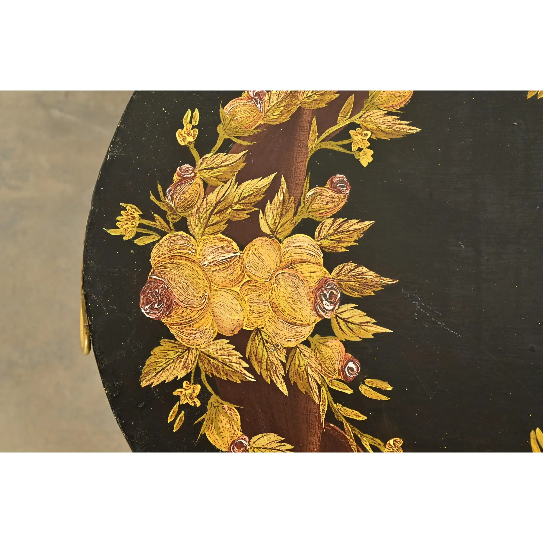 Maitland Smith Neoclassical Hand-Painted Black Lacquered Oval Toleware Box or Chest on Stand - Image 6