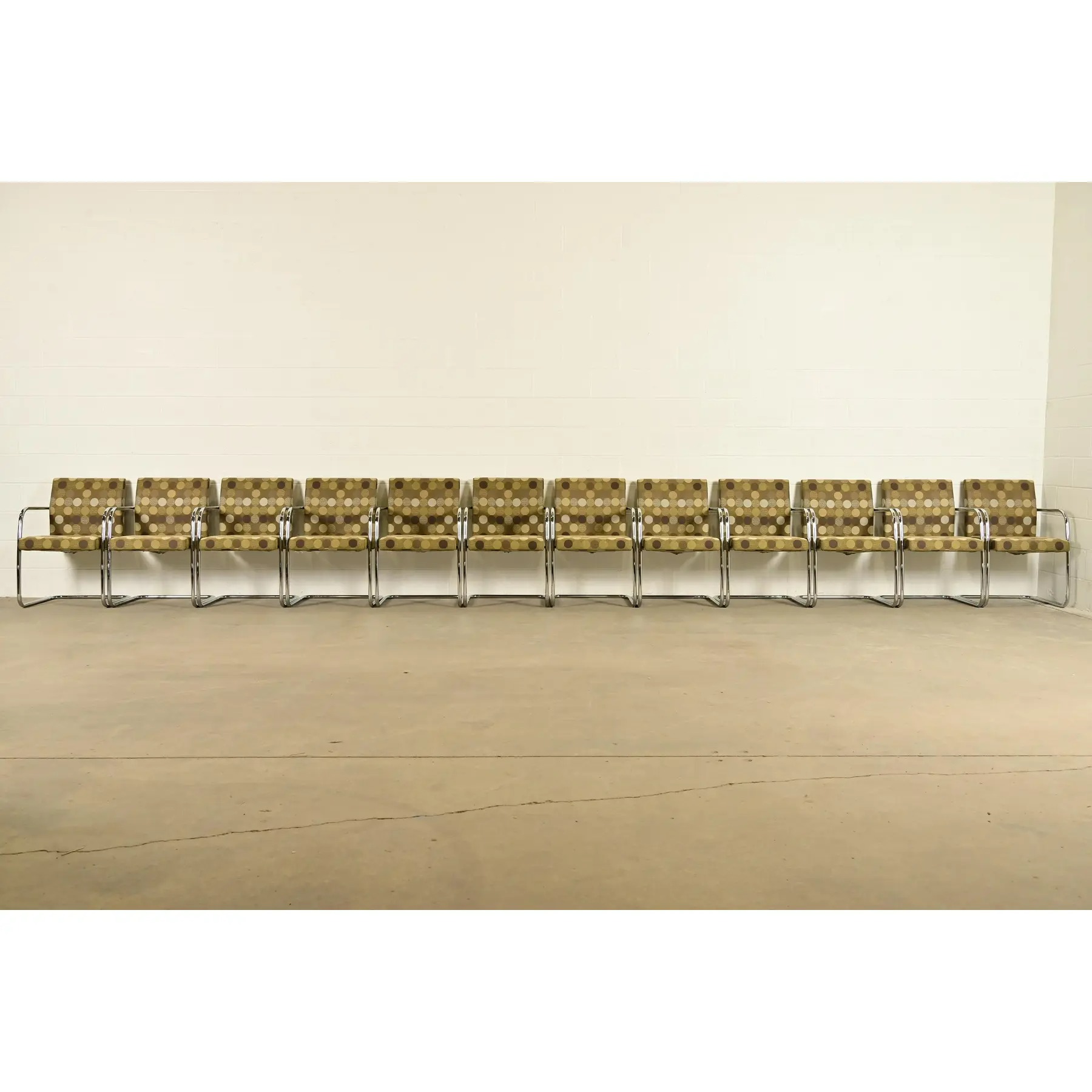 Mies Van Der Rohe Brno Style Mid-Century Modern Chrome Tubular Cantilever Club Chairs, Set of Twelve - Image 3