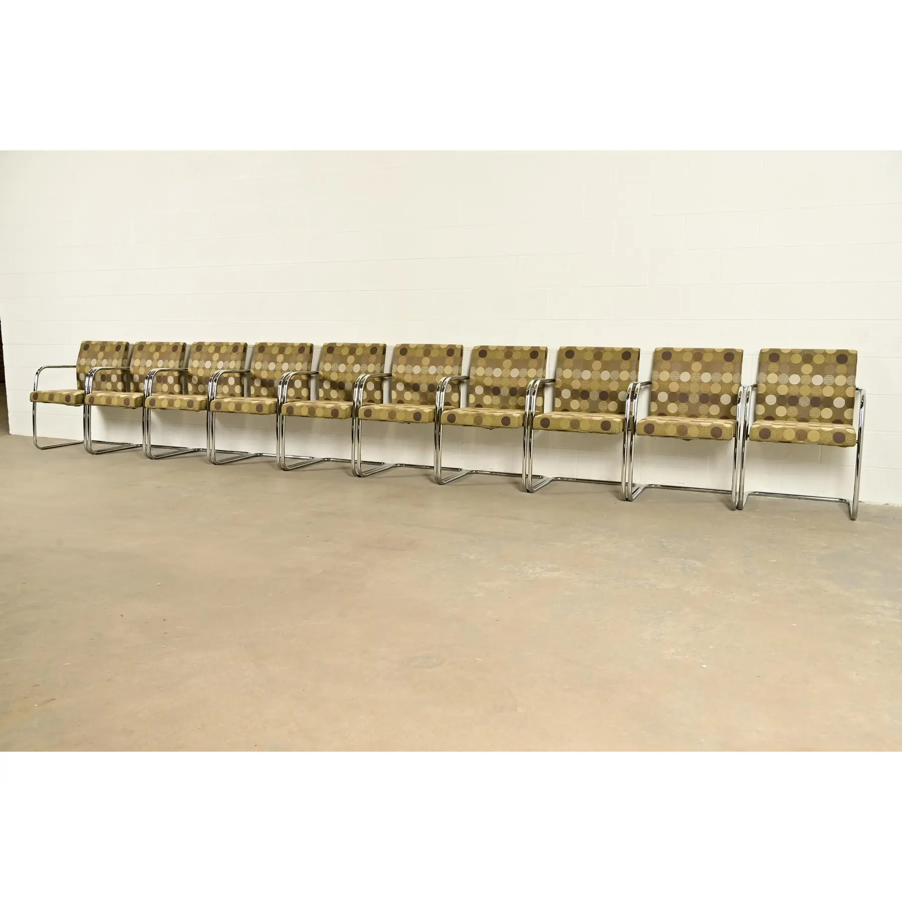 Mies Van Der Rohe Brno Style Mid-Century Modern Chrome Tubular Cantilever Club Chairs, Set of Ten - Image 6