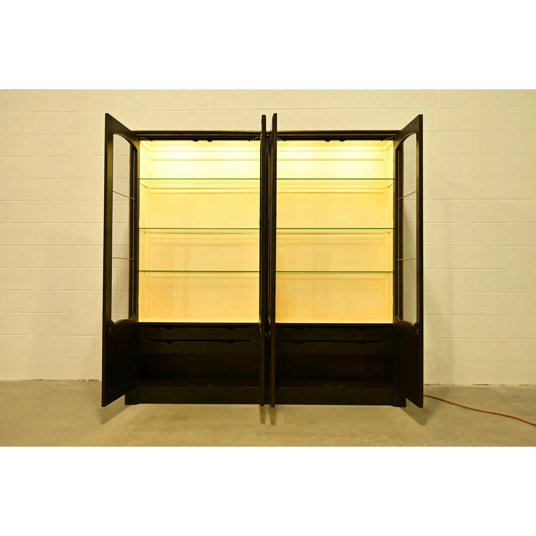 Baker Furniture French Regency Louis XVI Carved Walnut and Parcel Gilt Lighted Breakfront Bookcase Cabinet, Circa 1960s - Image 7