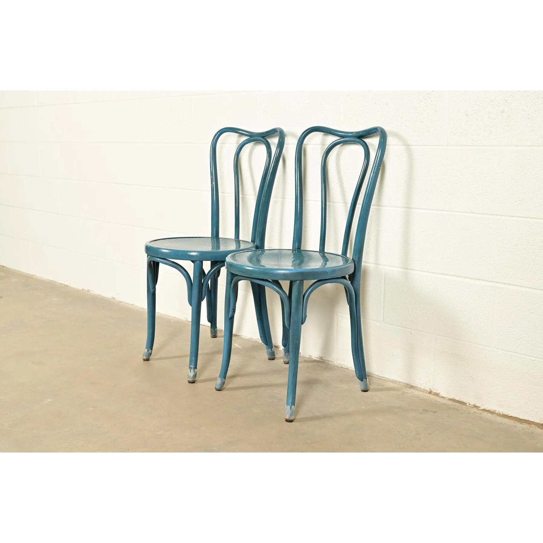 Jacob & Josef Kohn Antique Austrian Teal Lacquered Bentwood Bistro Chairs or Dining Chairs, Pair - Image 4