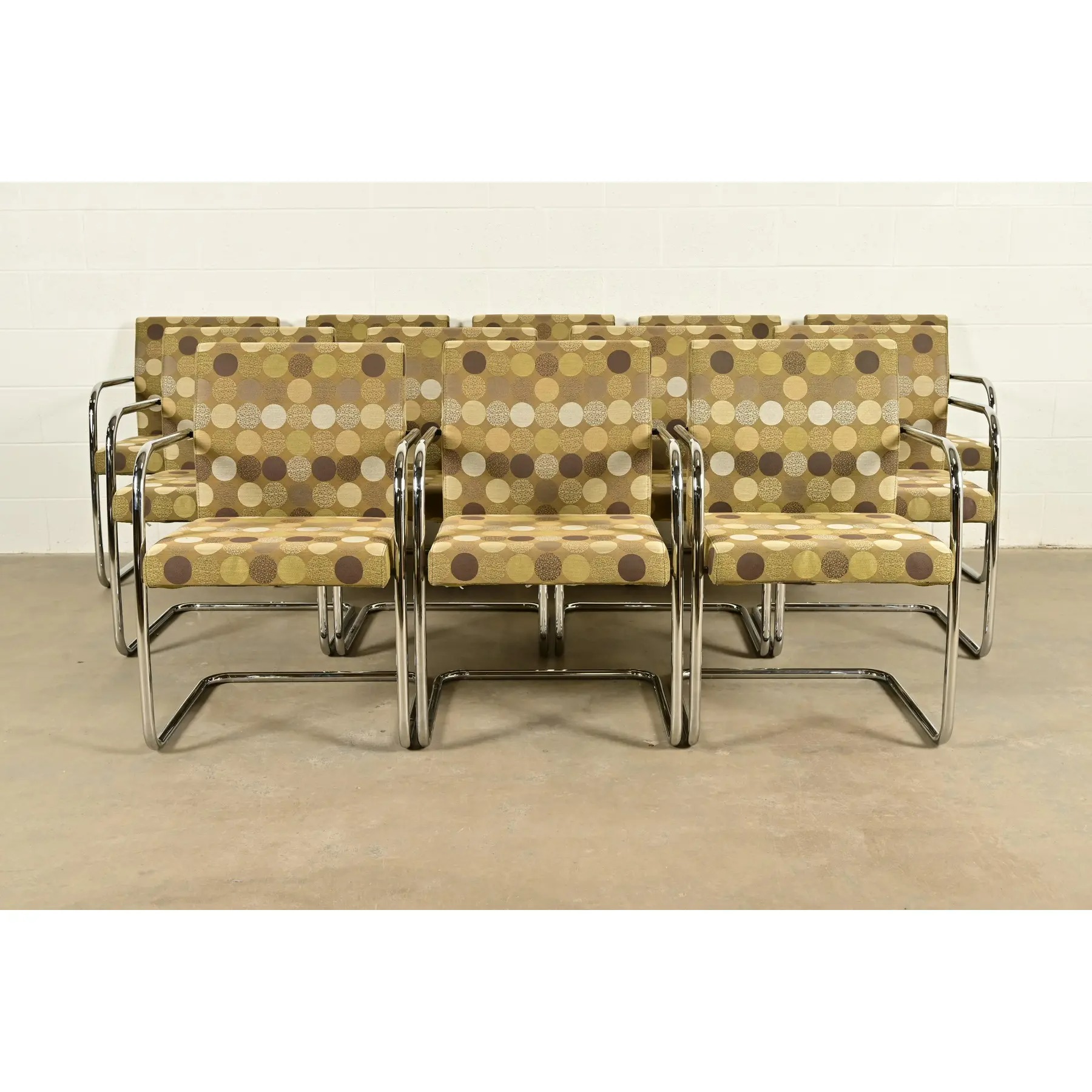 Mies Van Der Rohe Brno Style Mid-Century Modern Chrome Tubular Cantilever Club Chairs, Set of Twelve - Image 5