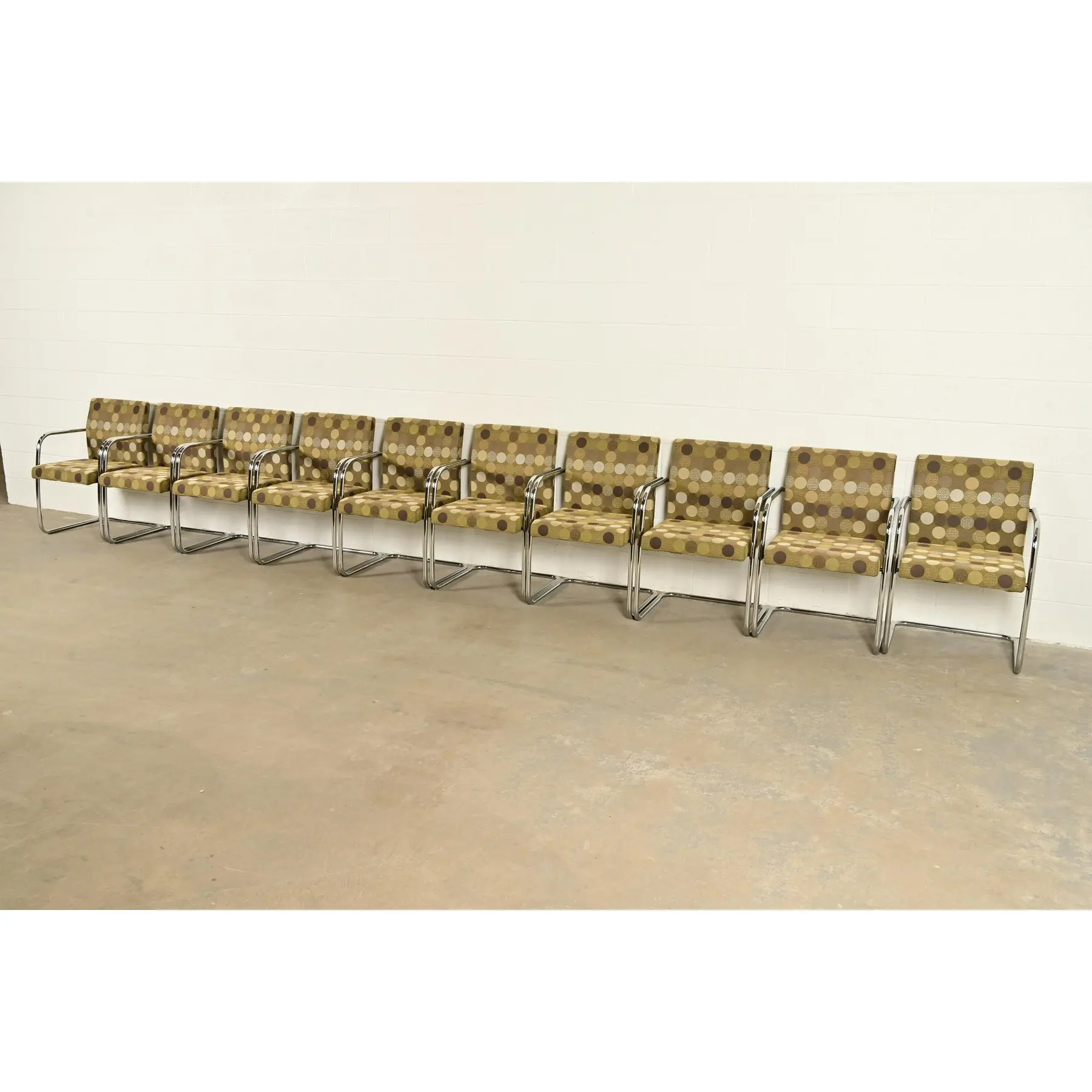 Mies Van Der Rohe Brno Style Mid-Century Modern Chrome Tubular Cantilever Club Chairs, Set of Ten - Image 7