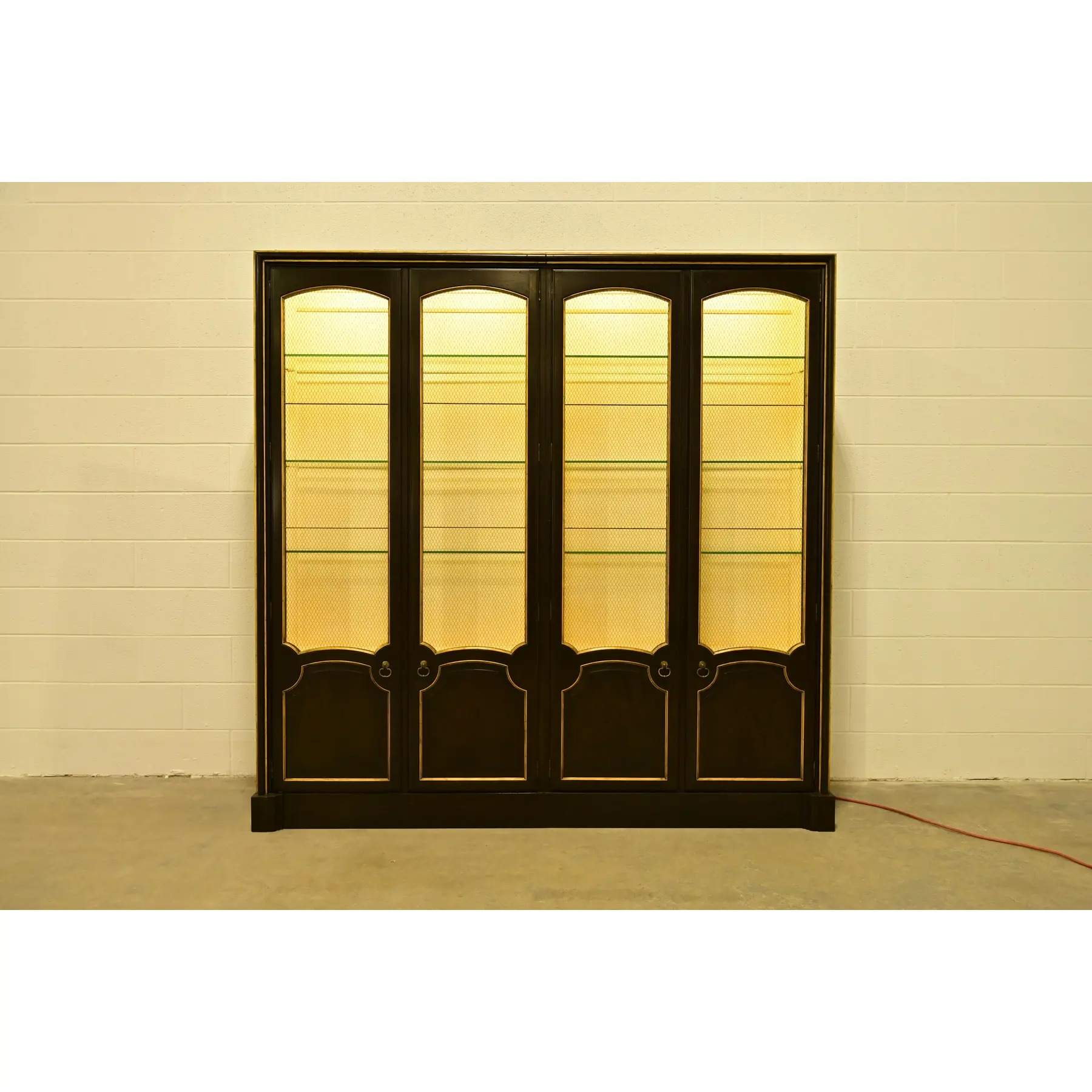 Baker Furniture French Regency Louis XVI Carved Walnut and Parcel Gilt Lighted Breakfront Bookcase Cabinet, Circa 1960s - Image 11